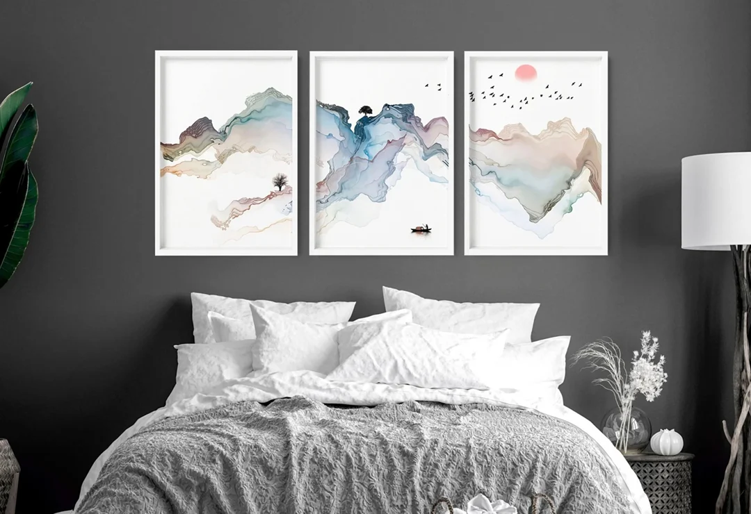 تابلو سه تایی در اتاق خواب